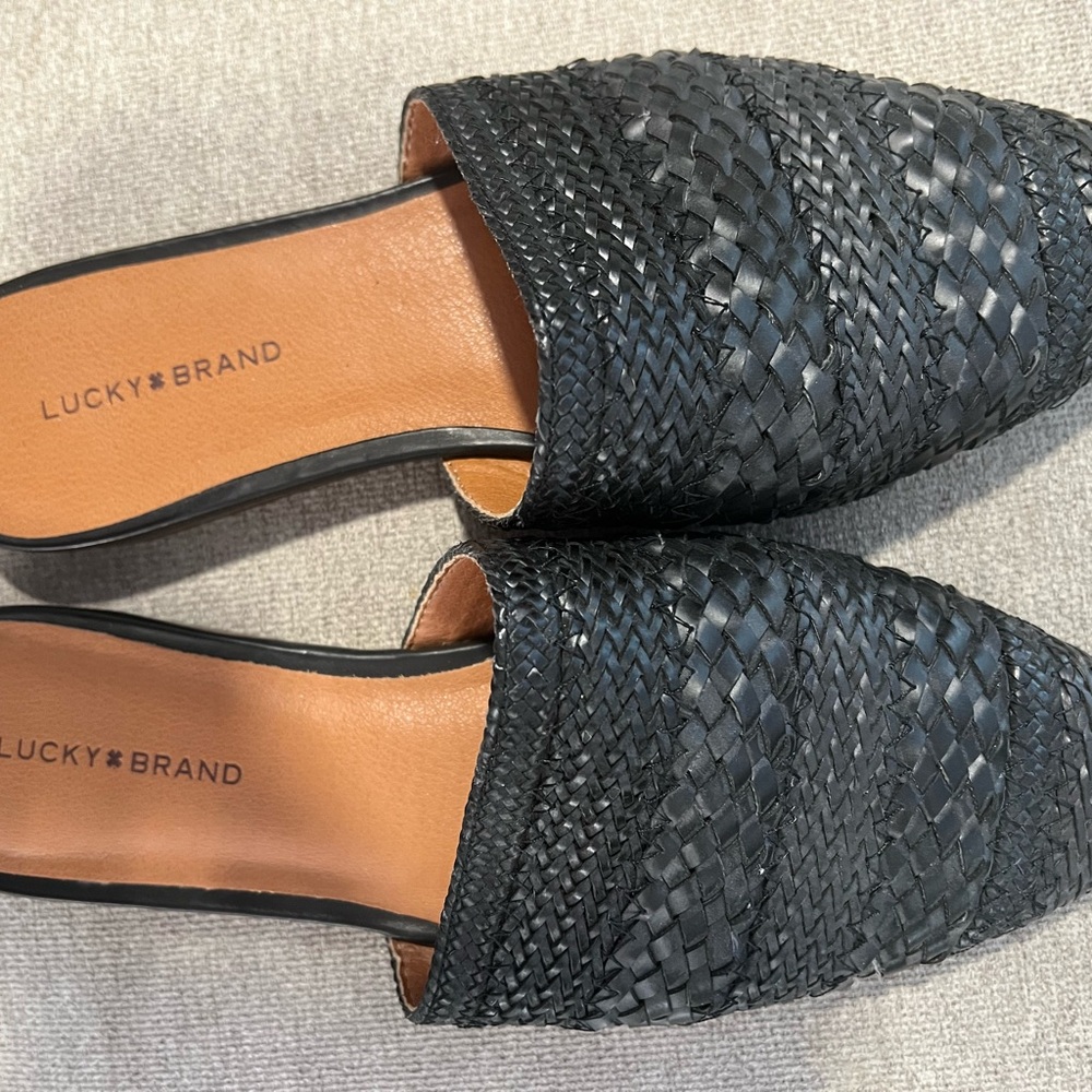 Lucky Brand Black Woven Women's Mules